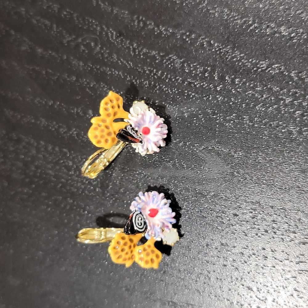 Les Nereides Flowers and Butterflies Ear Rings, handmade in France
